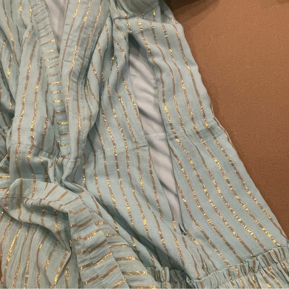 Karina Grimaldi Light Blue & Gold Metallic Stripe Cotton Mini Dress Size Large - Picture 10 of 12